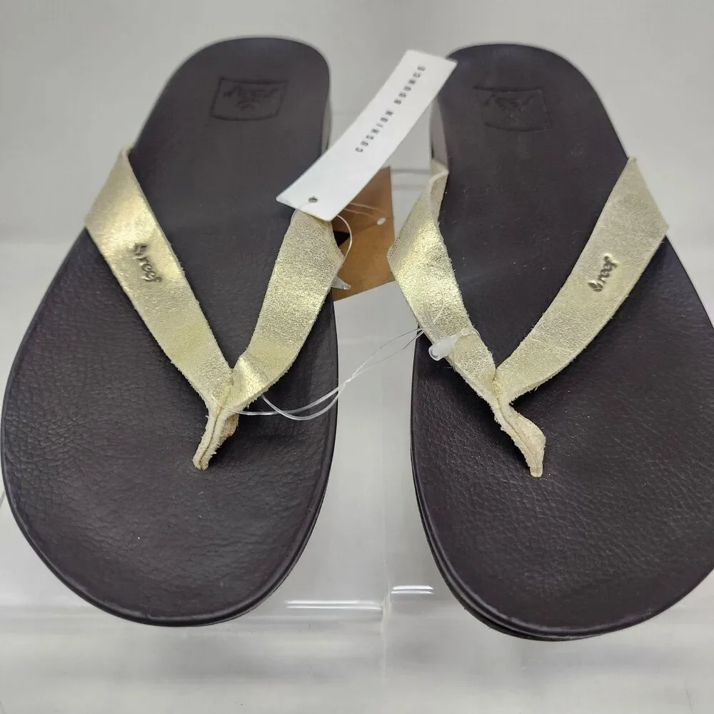 Reef Sandals Womens Size 6 Gold Cushion Bounce Court Flip Flops Comfort Summer